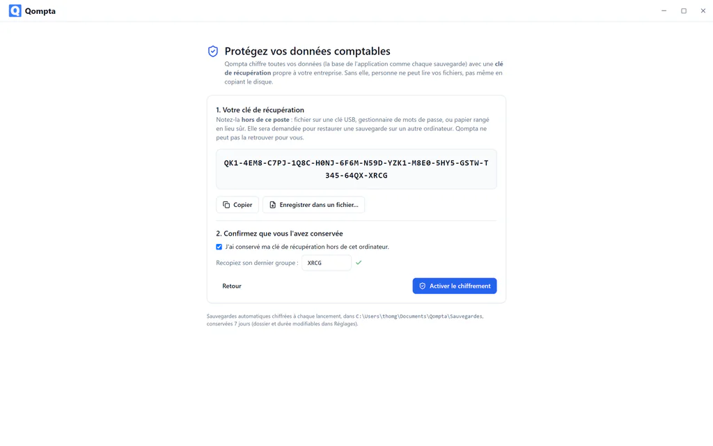 Confirmation de la clé